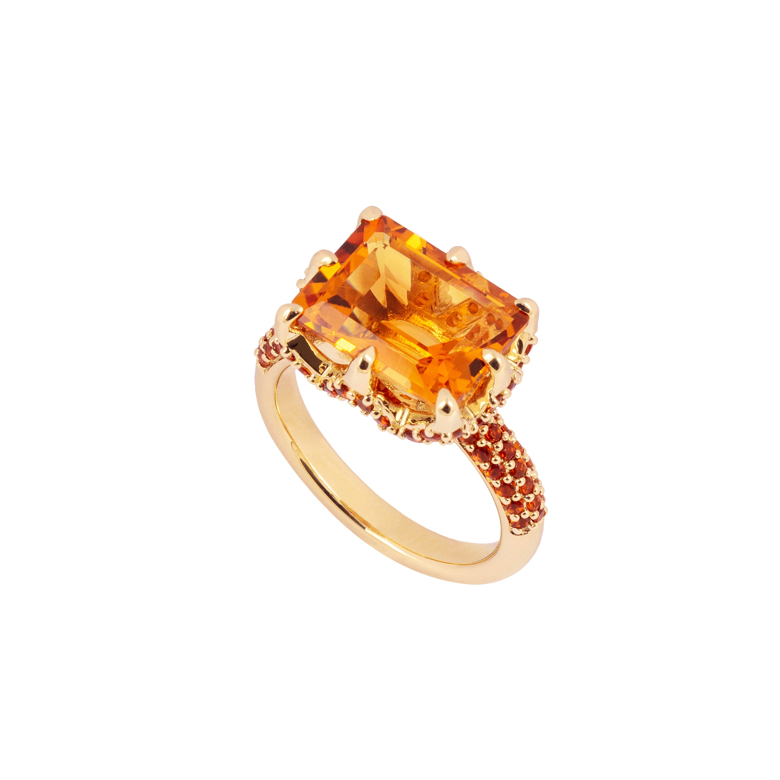 9ct Yellow Gold Claw-Set Citrine and Pavé-Set Madeira Citrine Cocktail Ring
