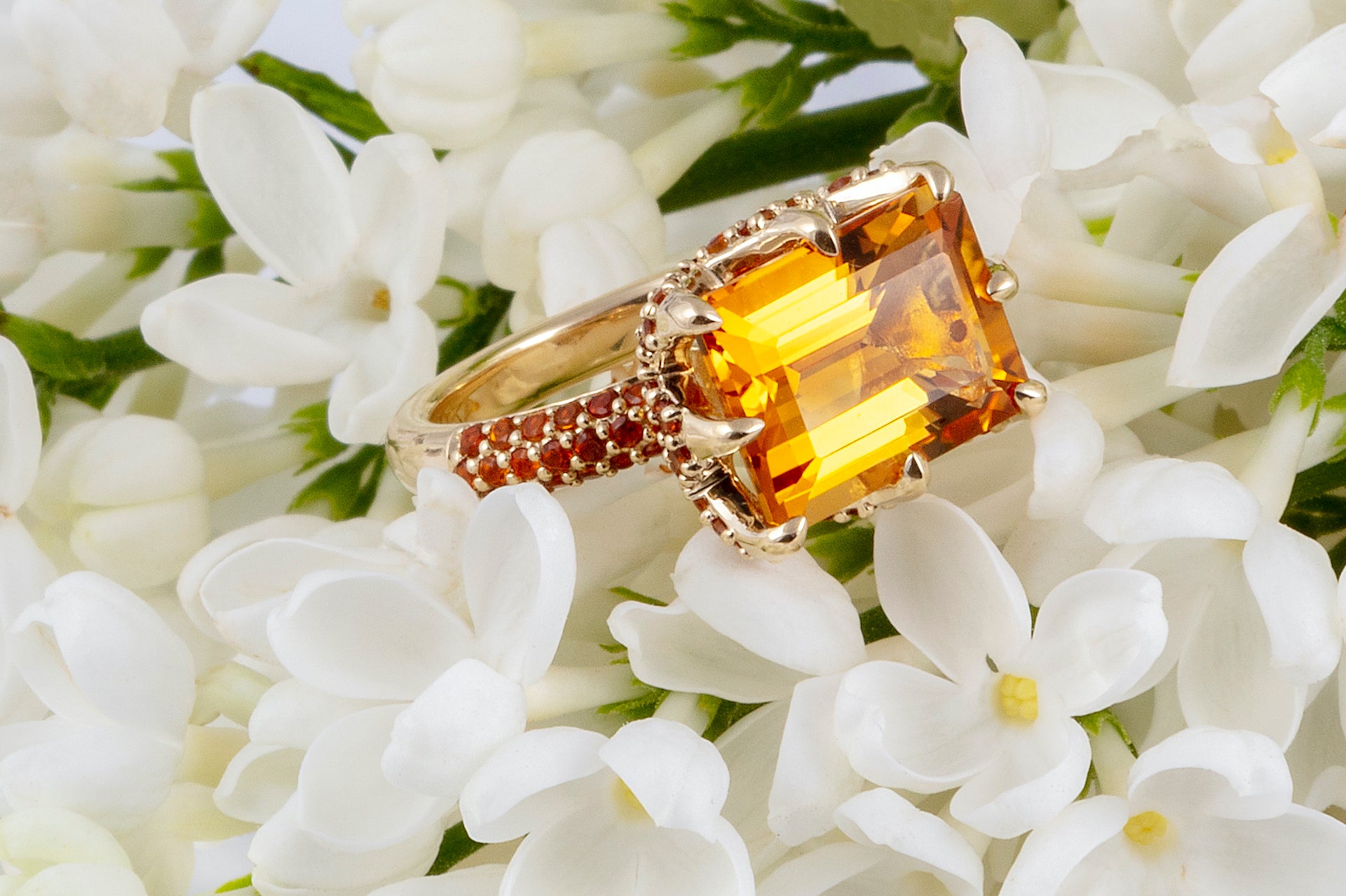 9ct Yellow Gold Claw-Set Citrine and Pavé-Set Madeira Citrine Cocktail Ring