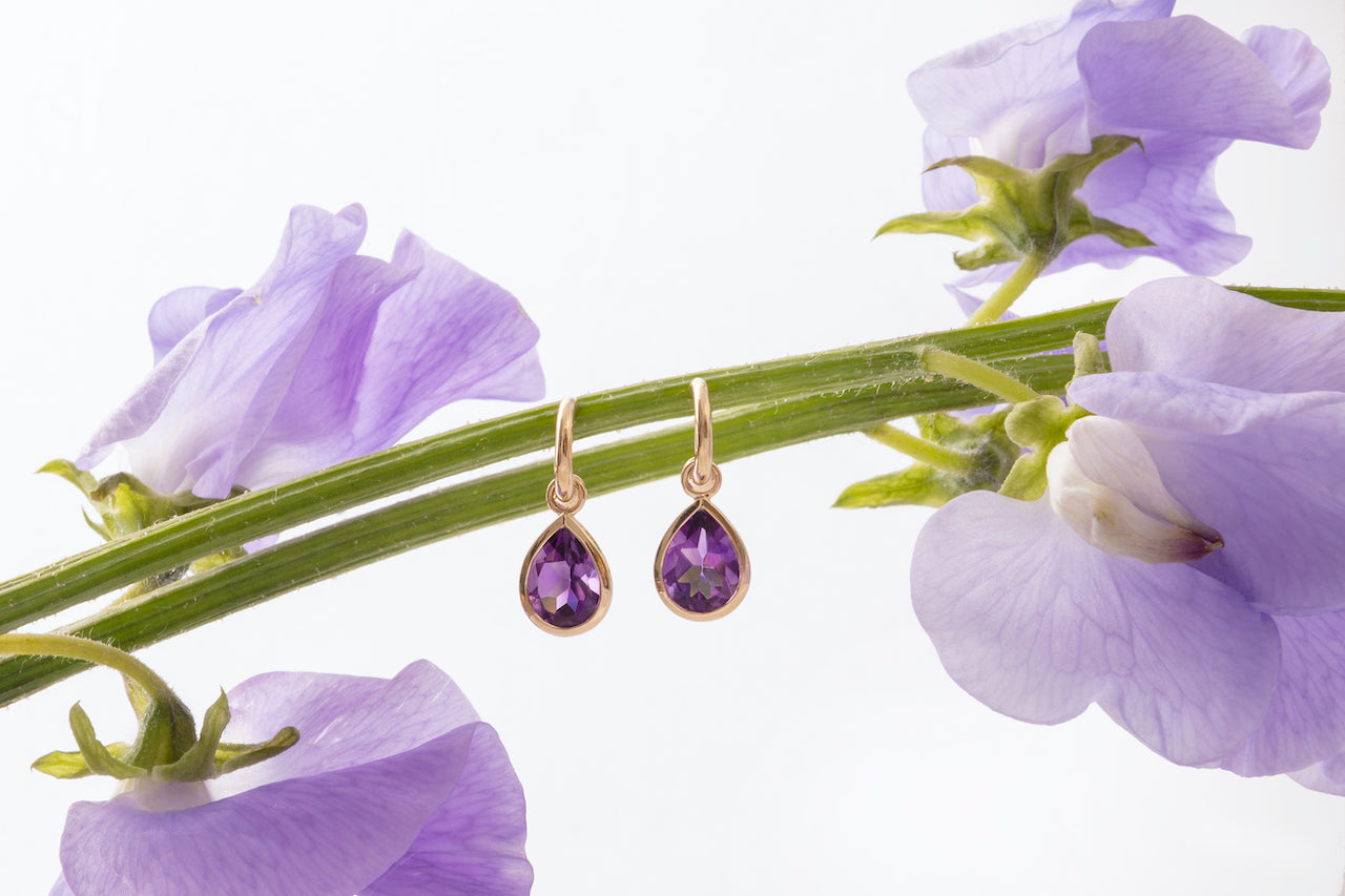 9ct Yellow Gold Hoop Earrings with Detachable Amethyst Pear Drops