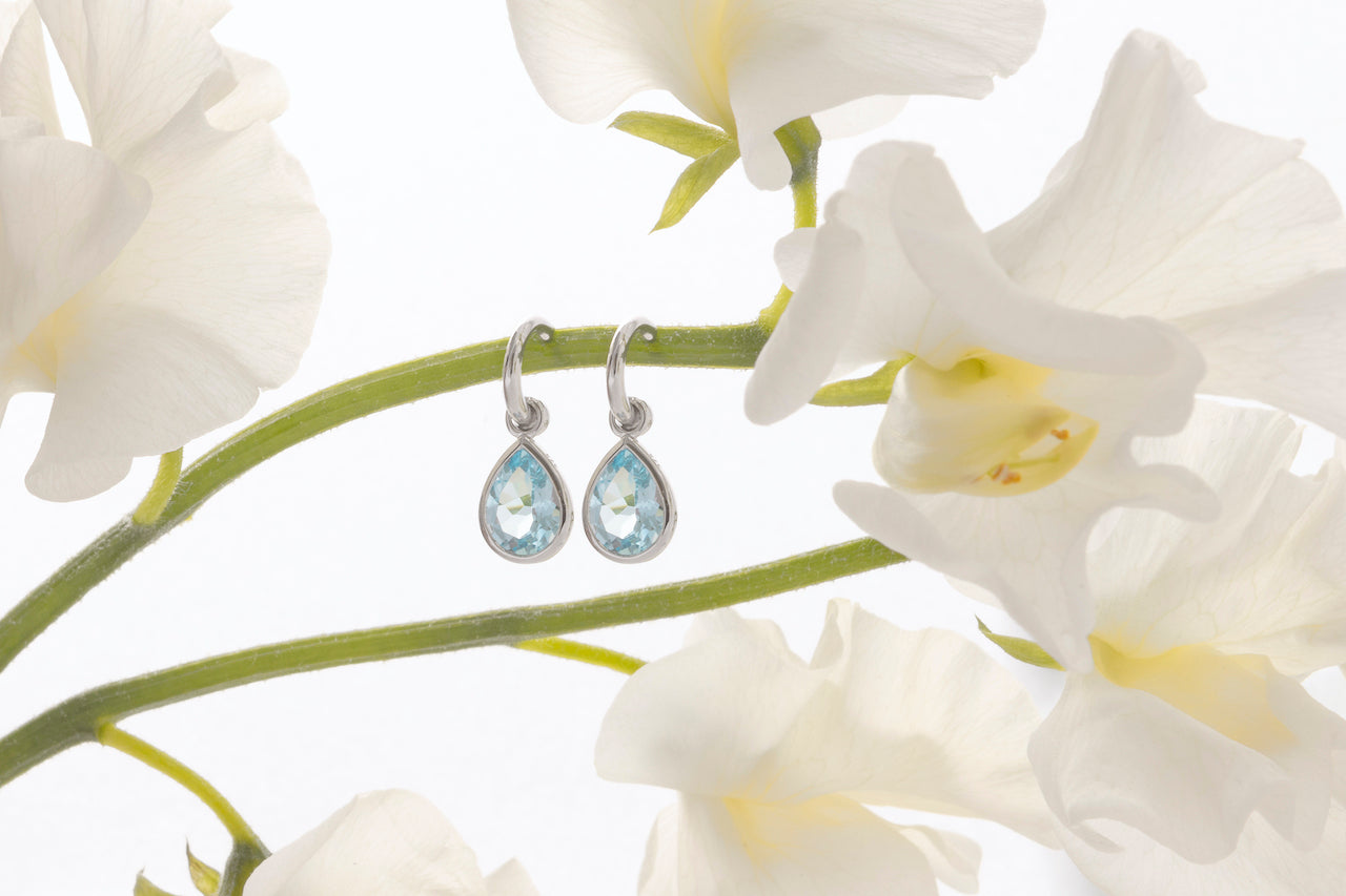 9ct White Gold Hoop Earrings with Detachable Blue Topaz Pear Drops