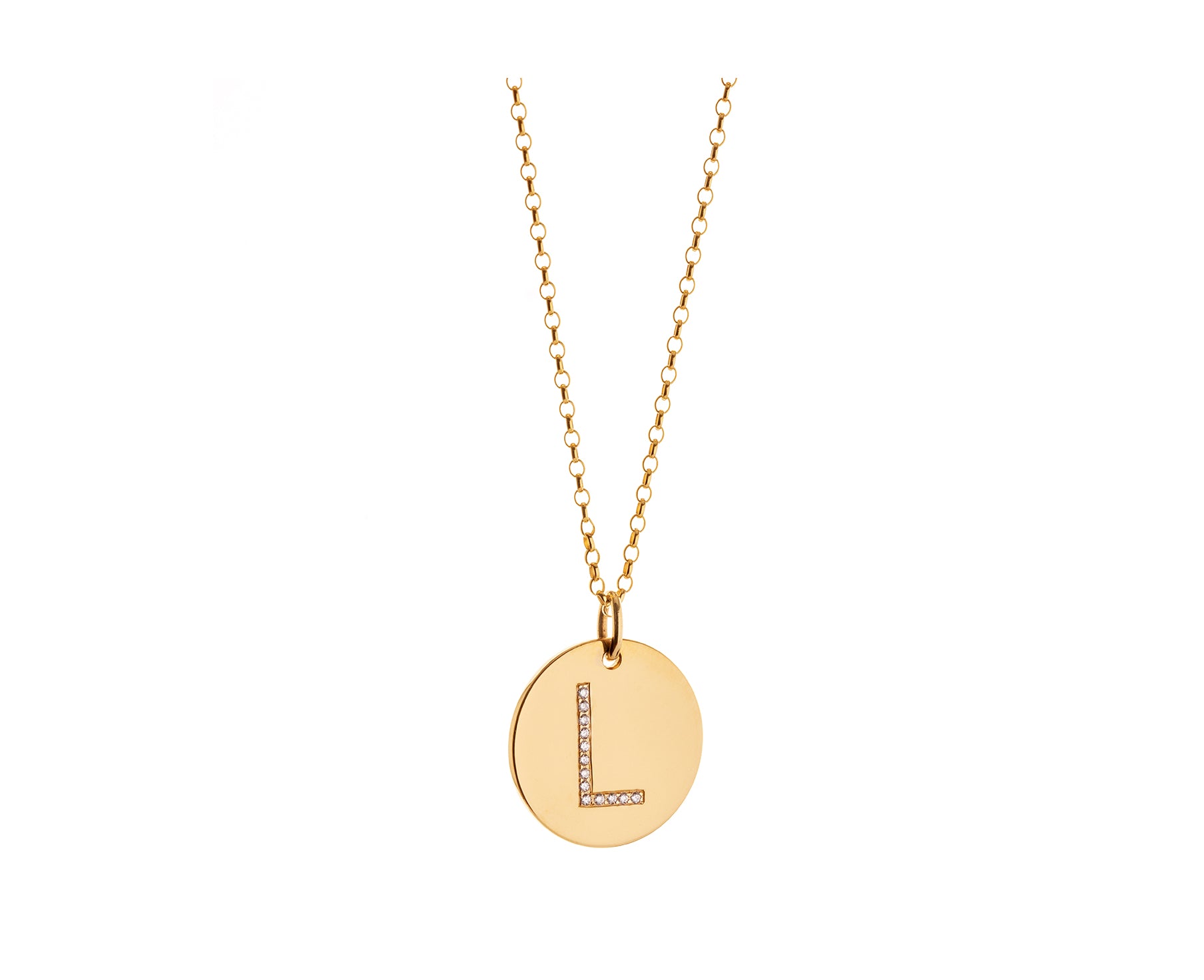9ct Yellow Gold Disc Pendant with Diamond-Set Personalised Initial
