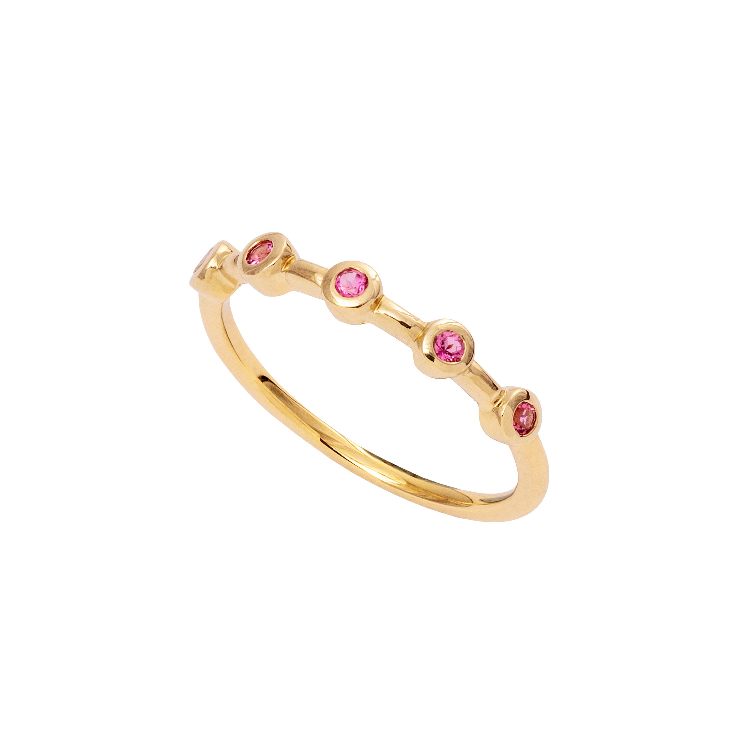 9ct Yellow Gold Stacking Ring with Round Pink Tourmaline
