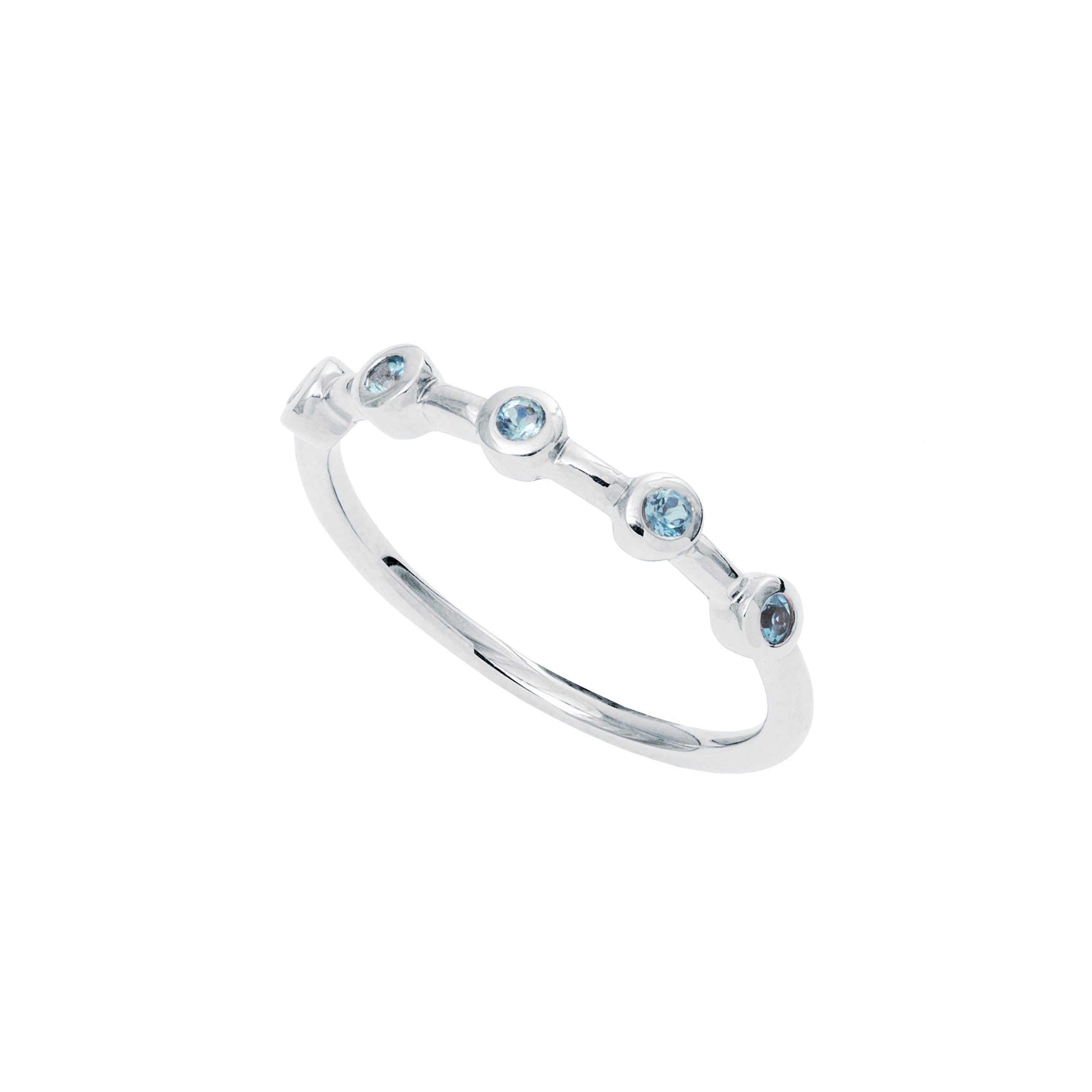 9ct White Gold Stacking Ring with Round Blue Topaz