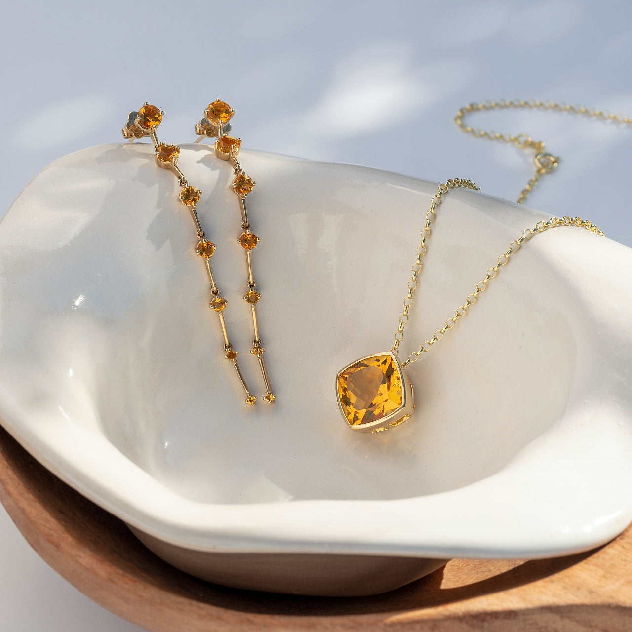 9ct Yellow Gold Articulated Drop Earrings with Citrine Rounds