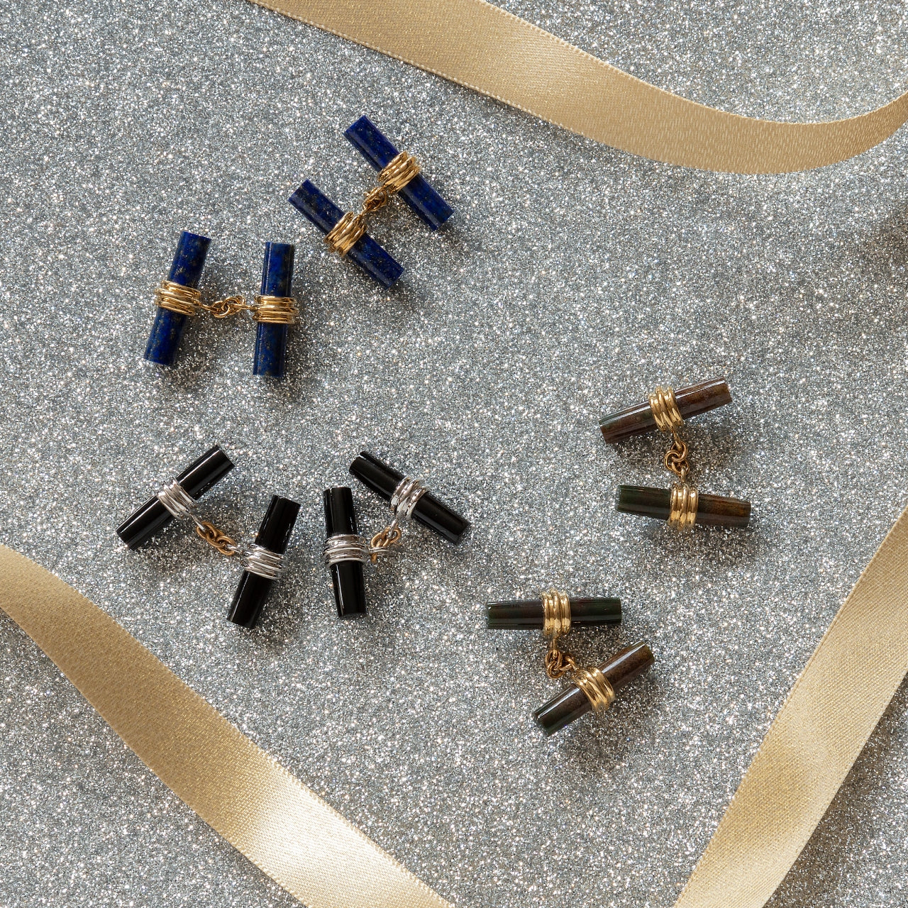 9ct White and Yellow Gold Onyx Bar Cufflinks