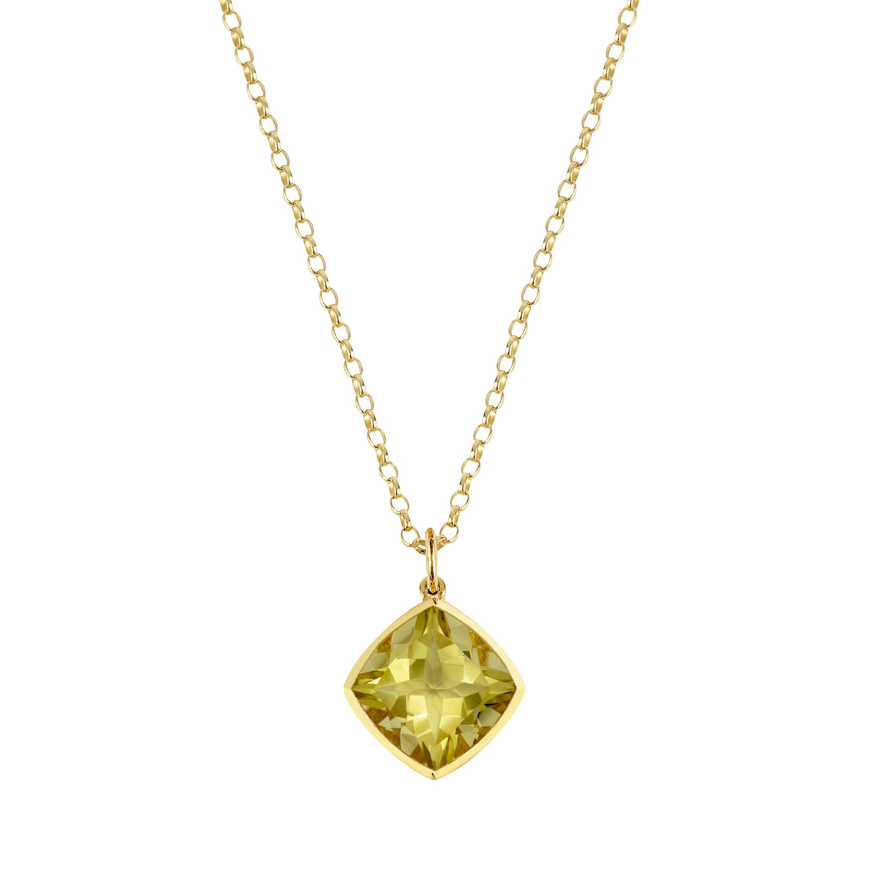 9ct Yellow Gold Rub-Over Set Cushion Lemon Quartz Pendant