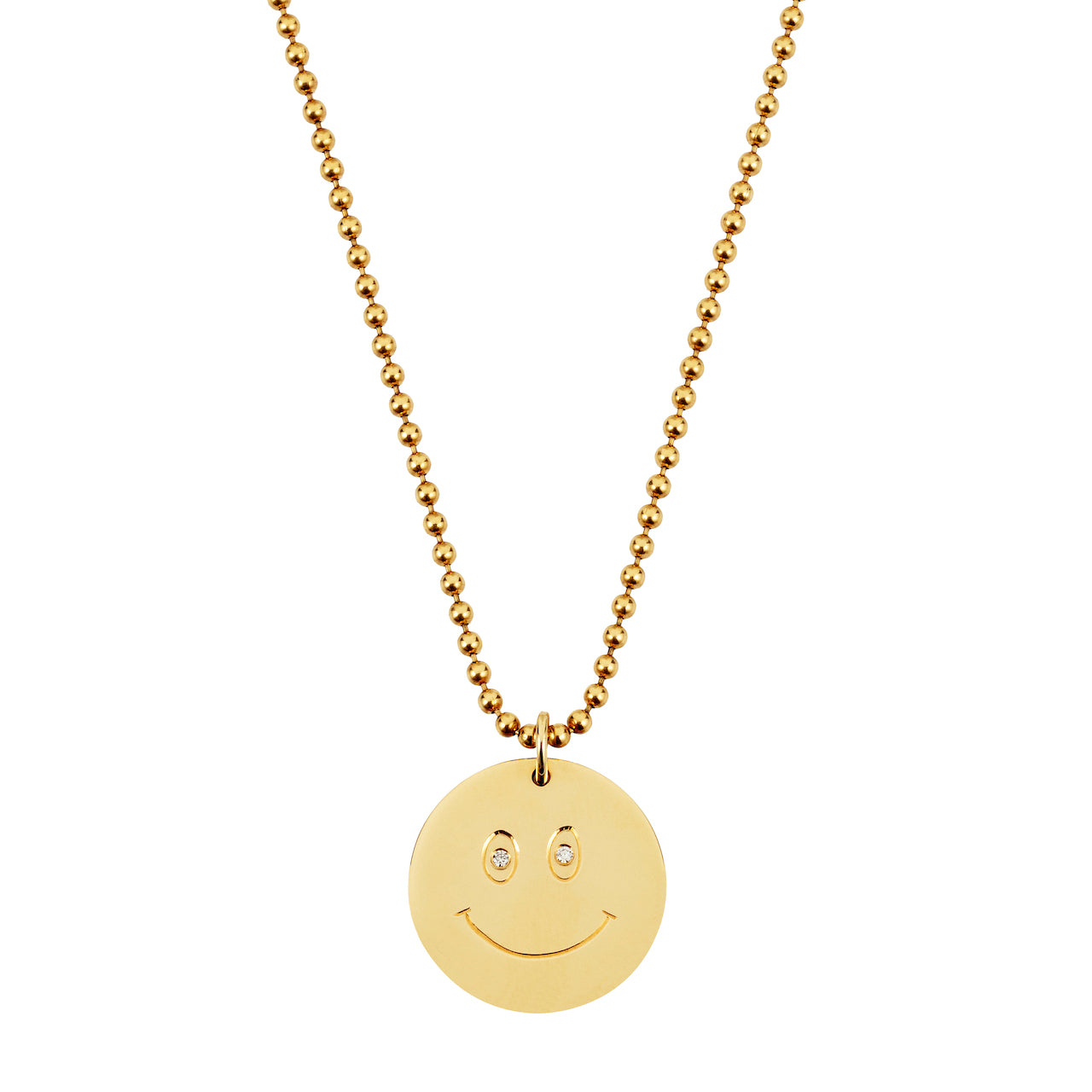 9ct Yellow Gold Disc Pendant with Engraved Smiley and Diamond Eyes