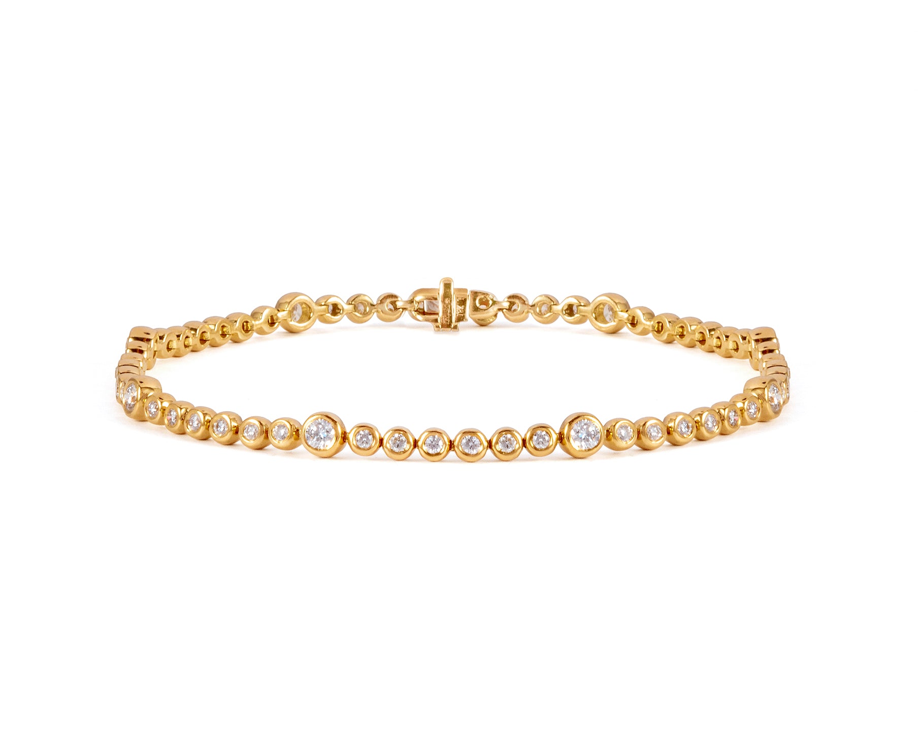 9ct Yellow Gold Bubble Link Rub-Over Diamond Set Bracelet