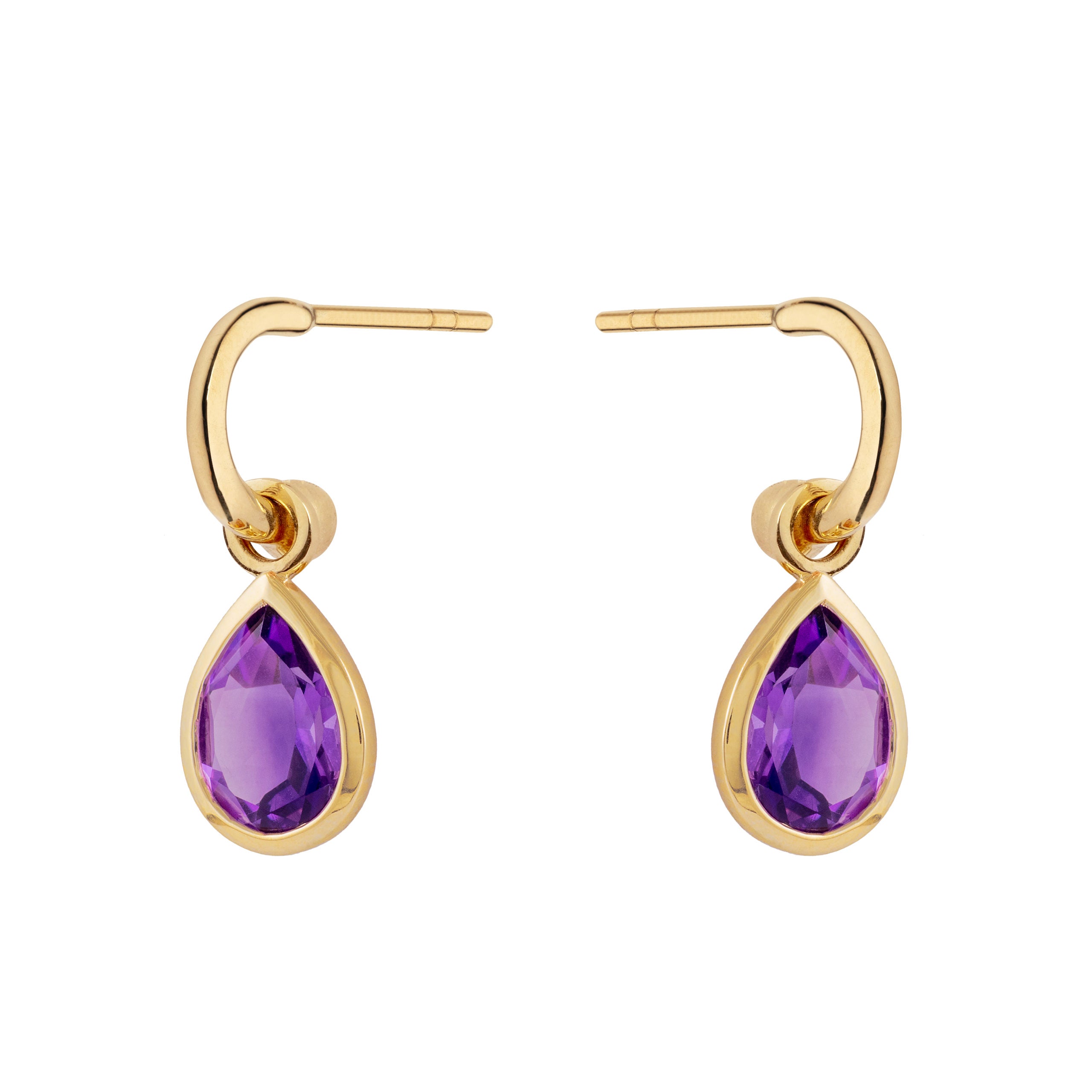 9ct Yellow Gold Hoop Earrings with Detachable Amethyst Pear Drops