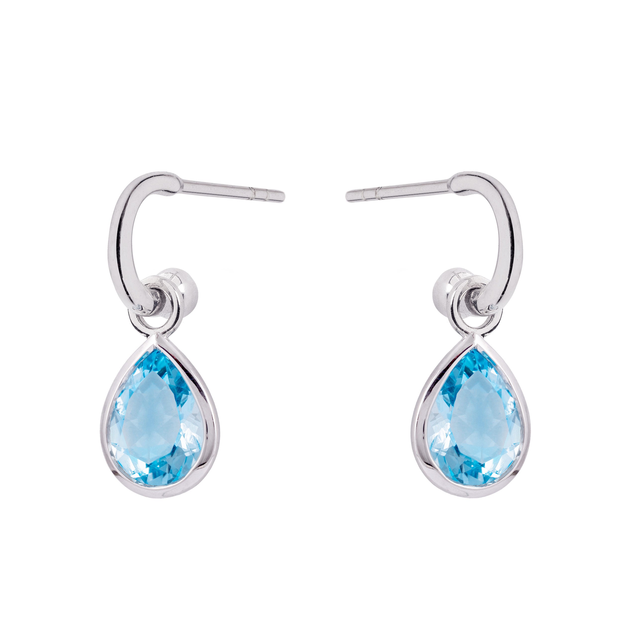 9ct White Gold Hoop Earrings with Detachable Blue Topaz Pear Drops