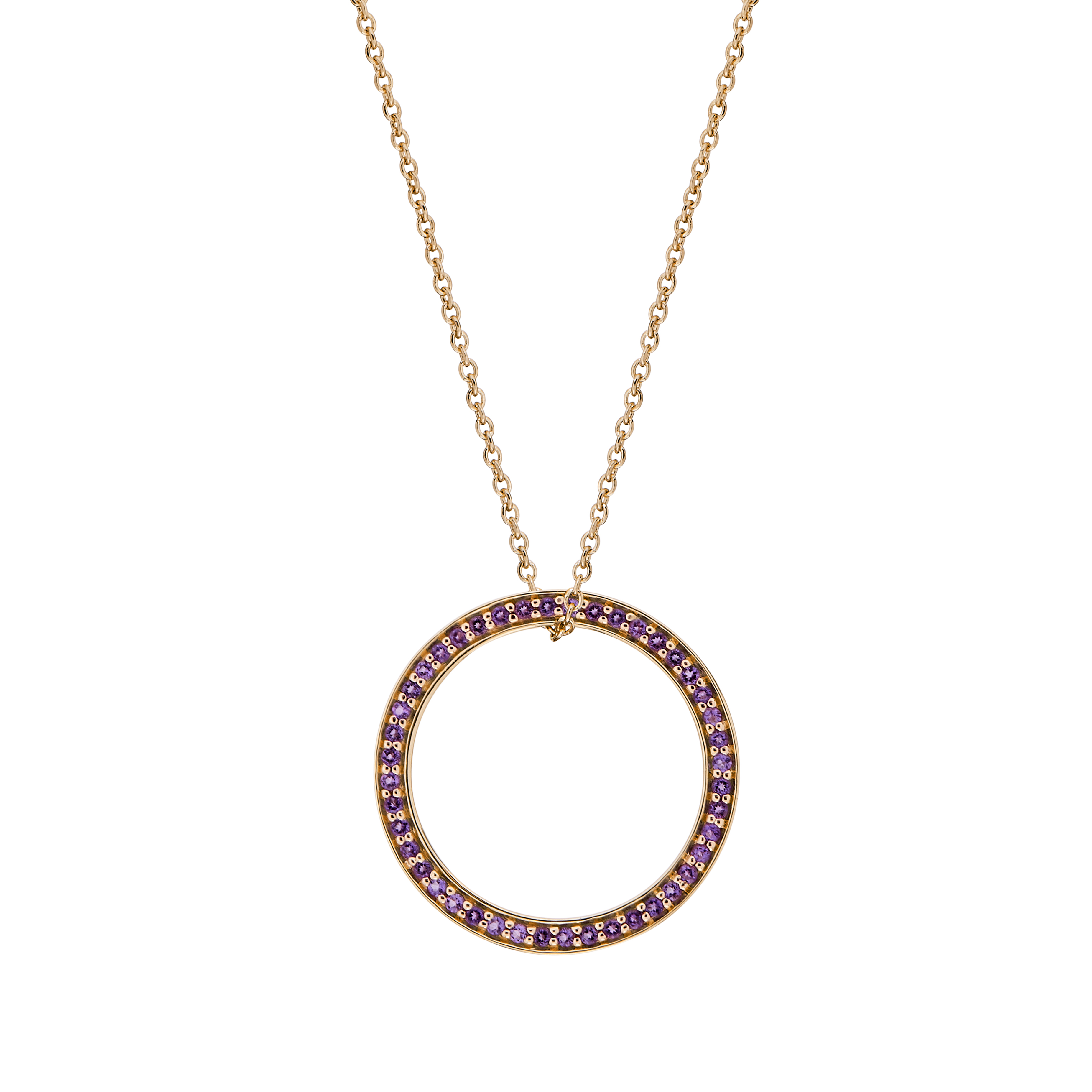 Yellow Gold Circle of Life Pendant Pavé-Set with Amethyst