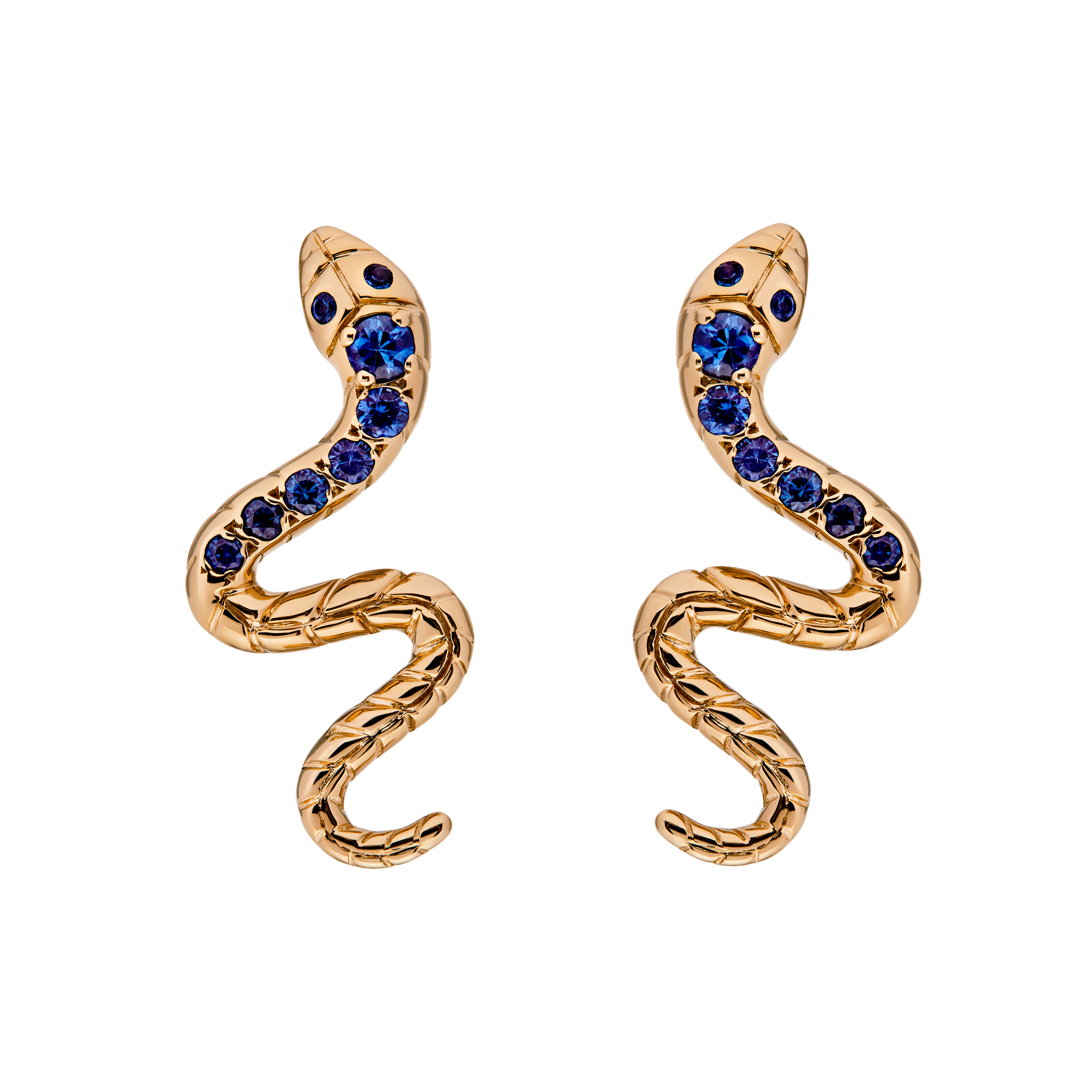 9ct Yellow Gold Snake Earrings Set with Sapphire