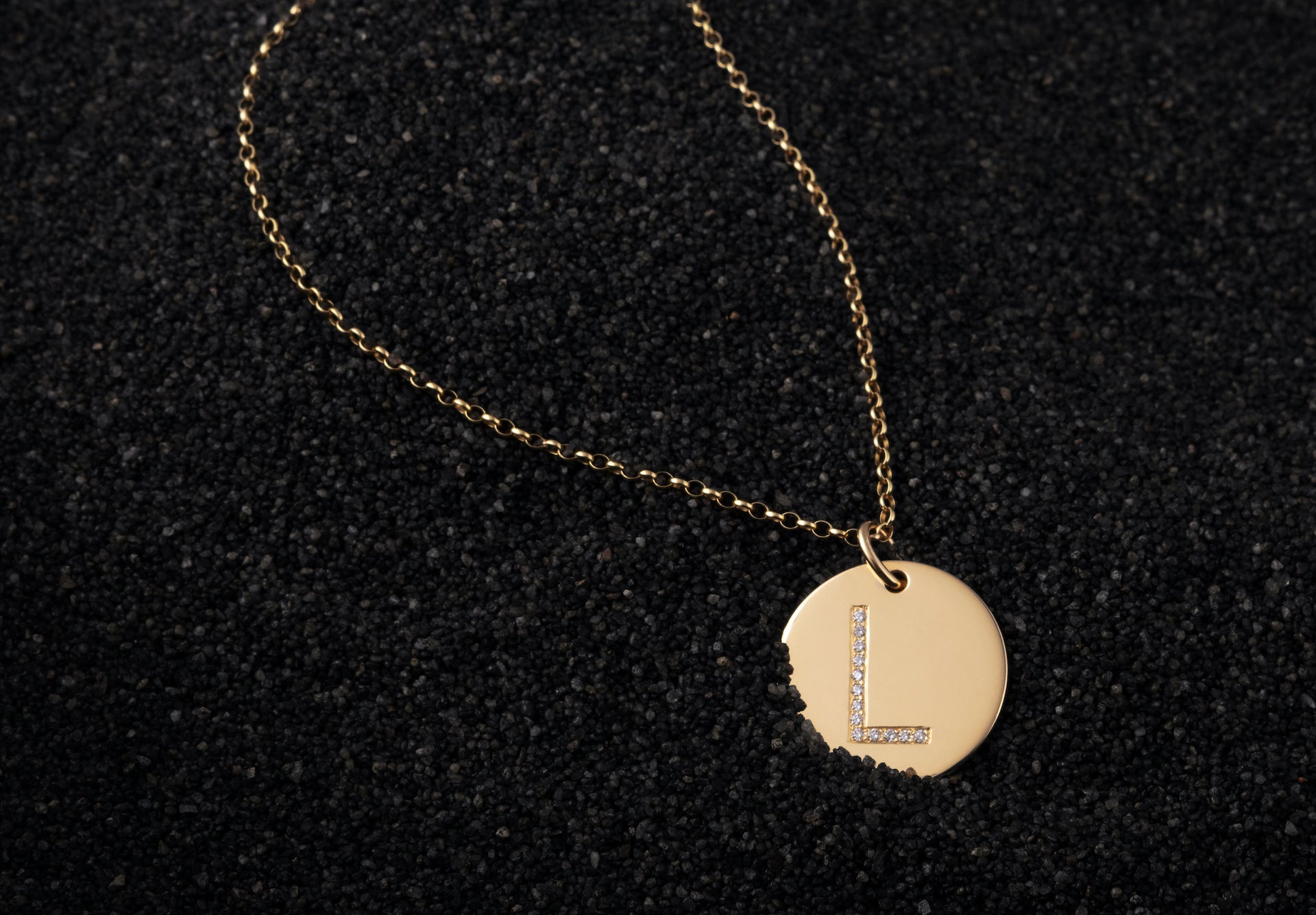 9ct Yellow Gold Disc Pendant with Diamond-Set Personalised Initial