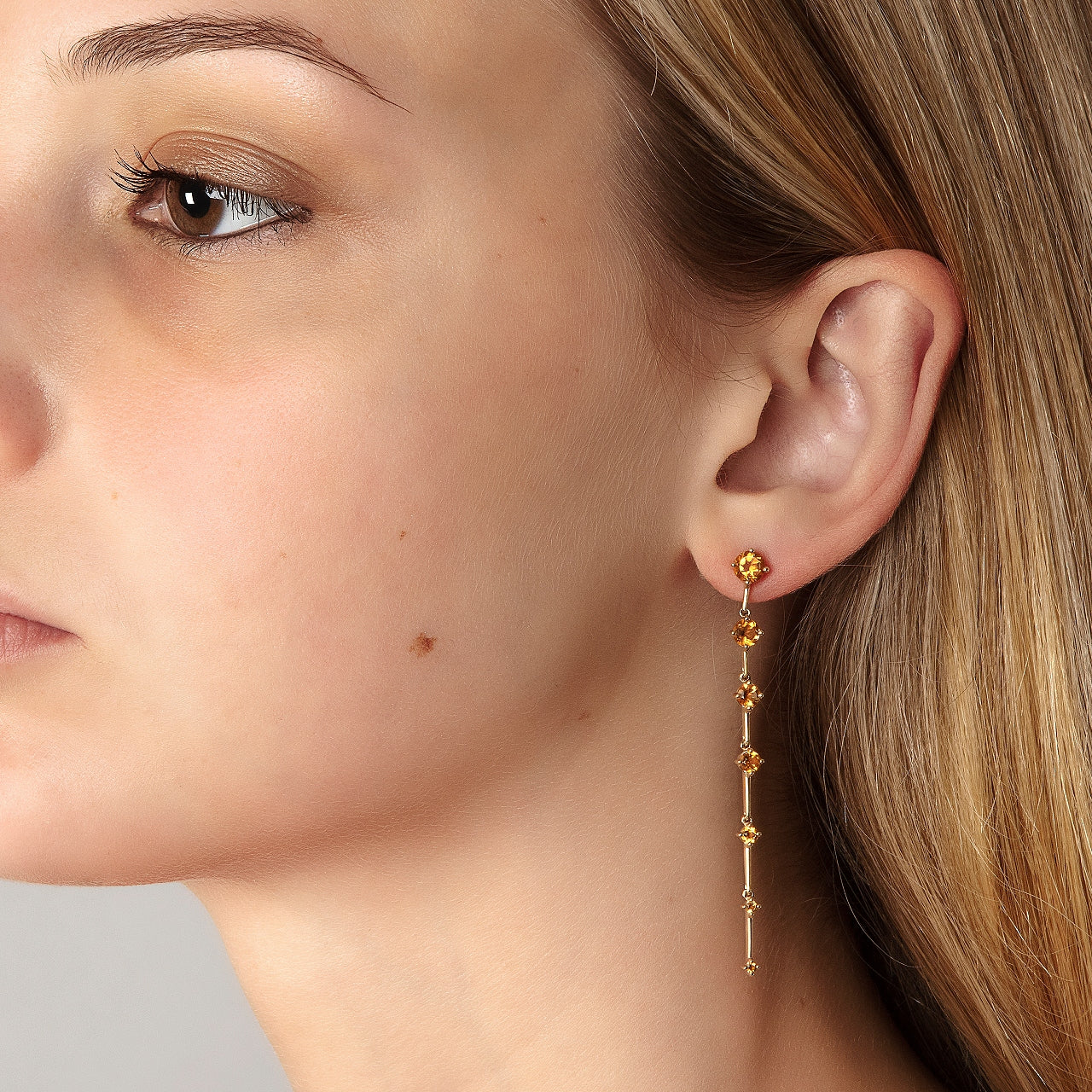 9ct Yellow Gold Articulated Drop Earrings with Citrine Rounds
