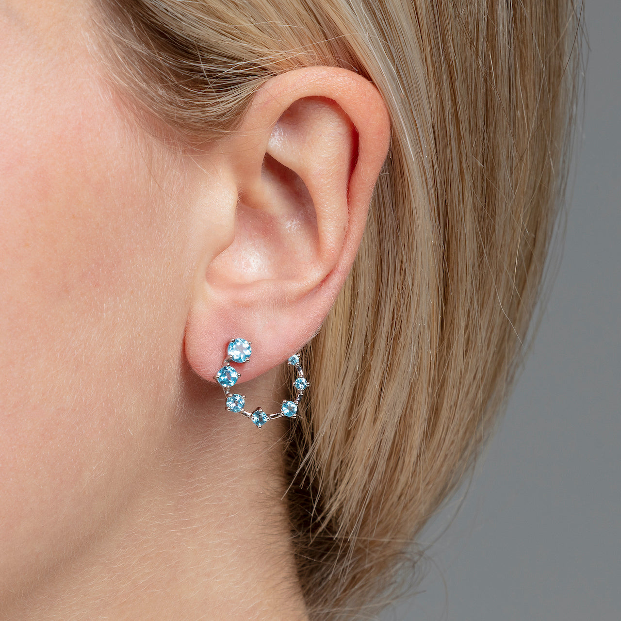 9ct White Gold Seven-Stone Claw-Set Swiss Blue Topaz Hoop Earrings