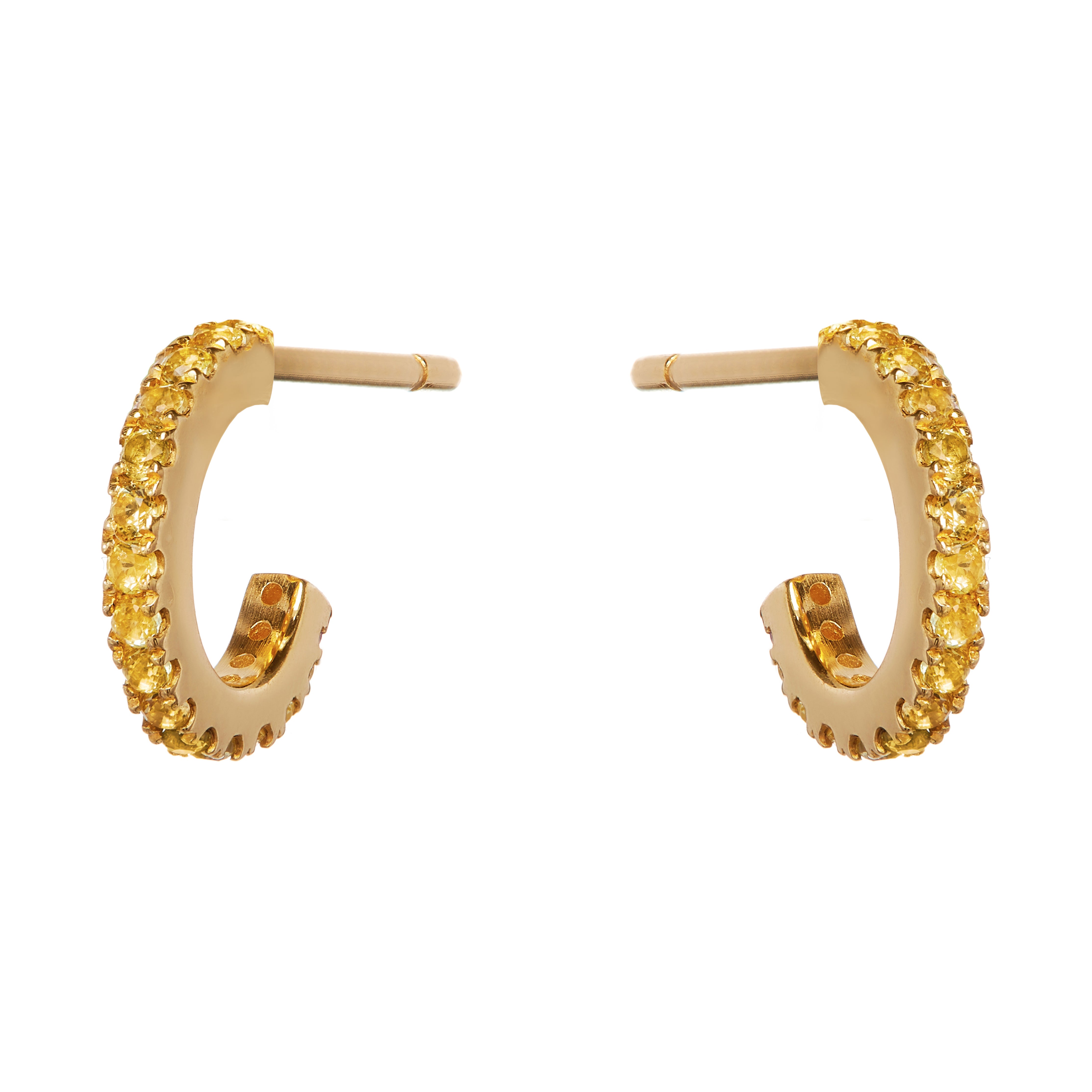 9ct Yellow Gold Hoop Earrings Pavé-Set with Citrine