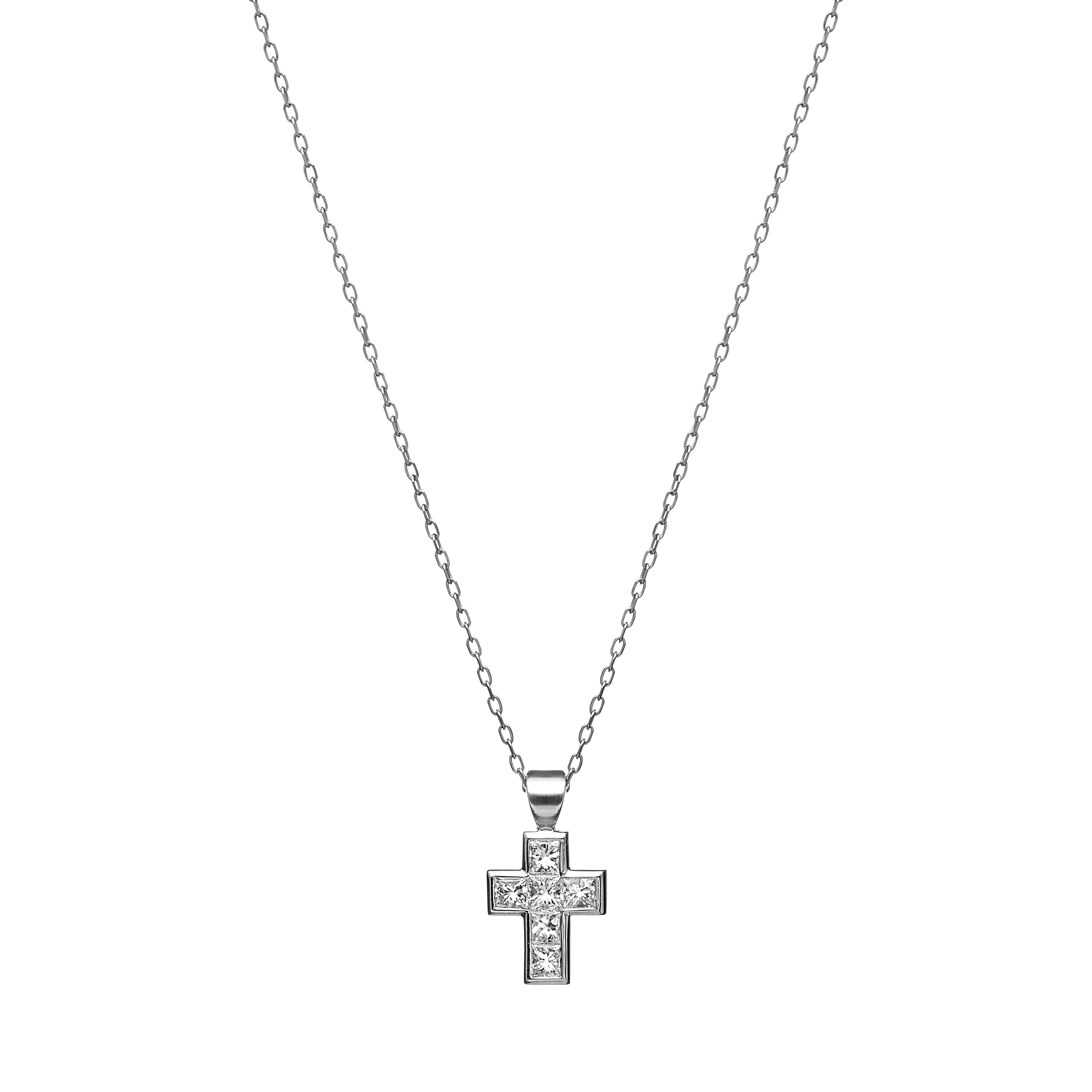 18ct White Gold Diamond Princess-Cut Chanel Set Cross