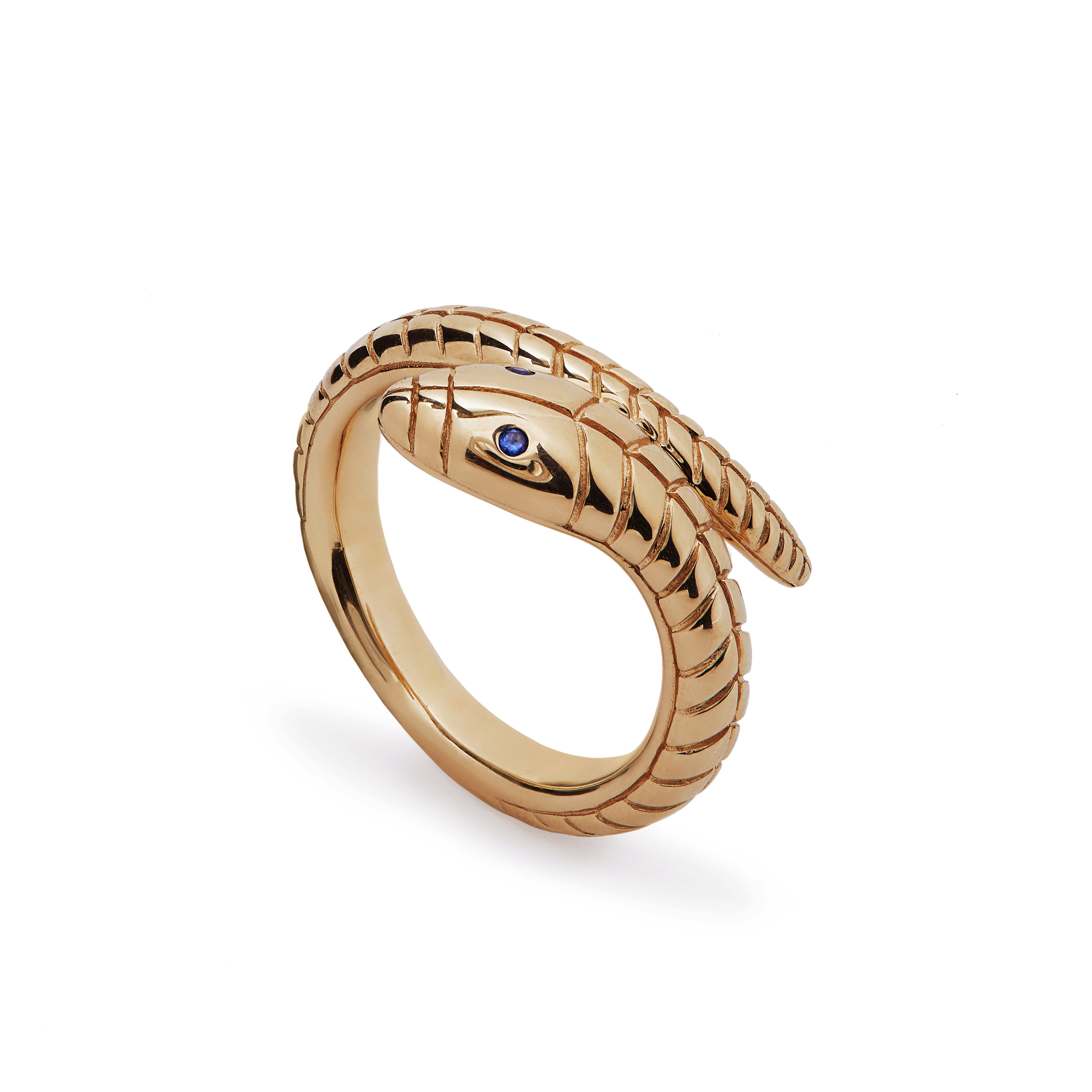 9ct Yellow Gold Snake Ring Set with Sapphire Eyes