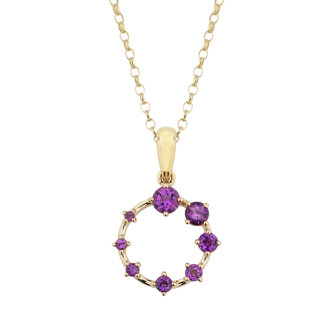 9ct Yellow Gold Eight-Stone Claw-Set Amethyst Pendant