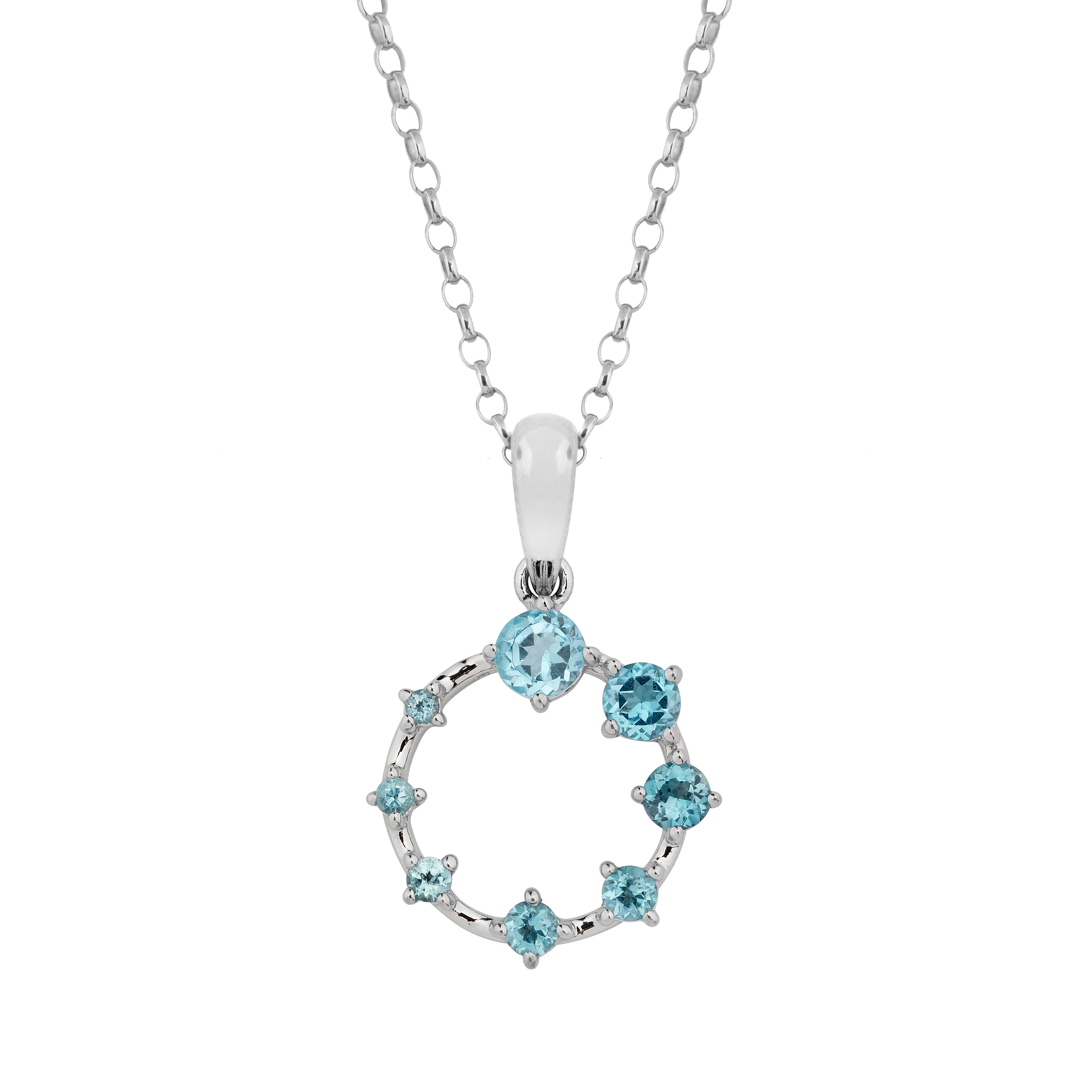 9ct White Gold Eight-Stone Claw-Set Swiss Blue Topaz Pendant