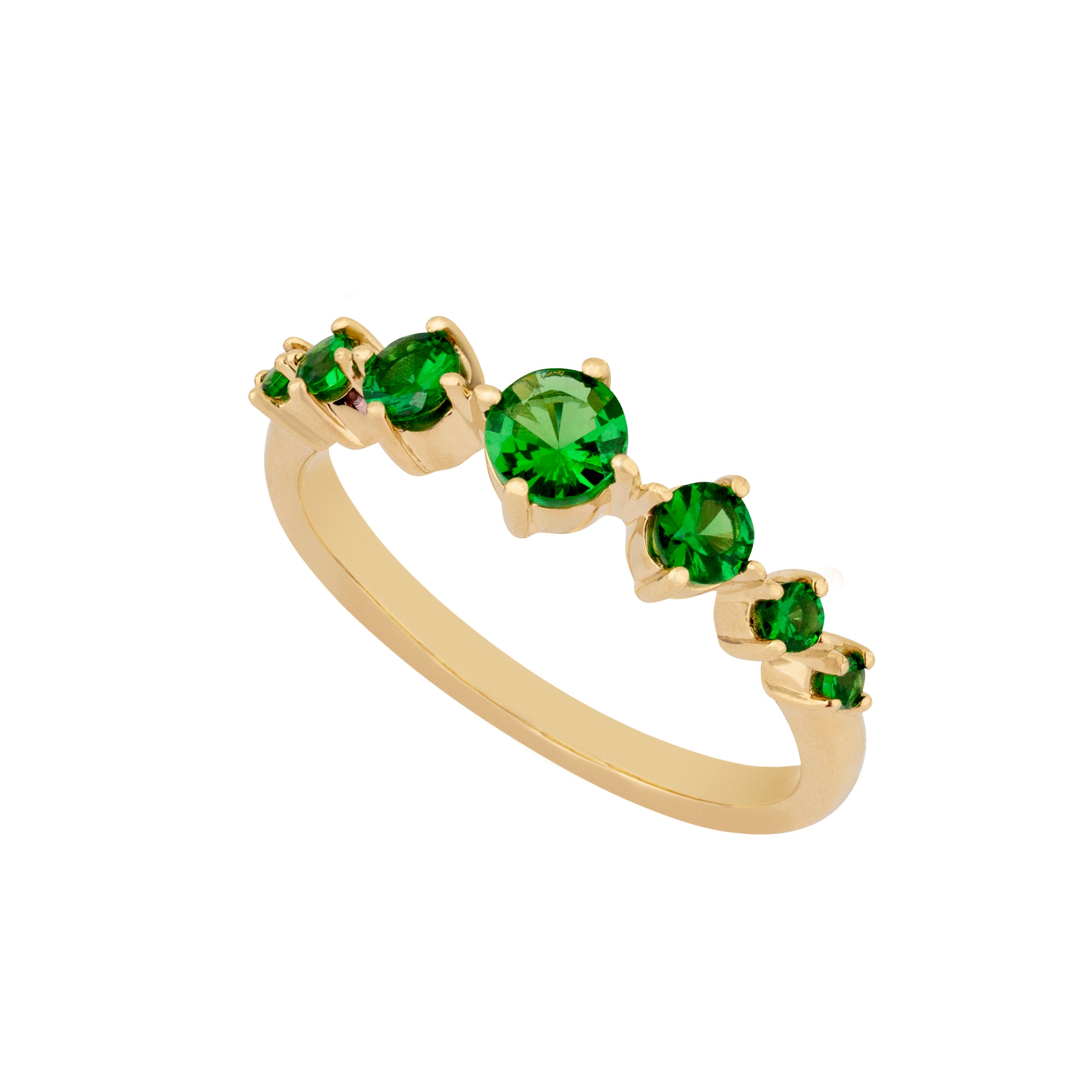 9ct Yellow Gold Seven-Stone Claw-Set Tsavorite Ring