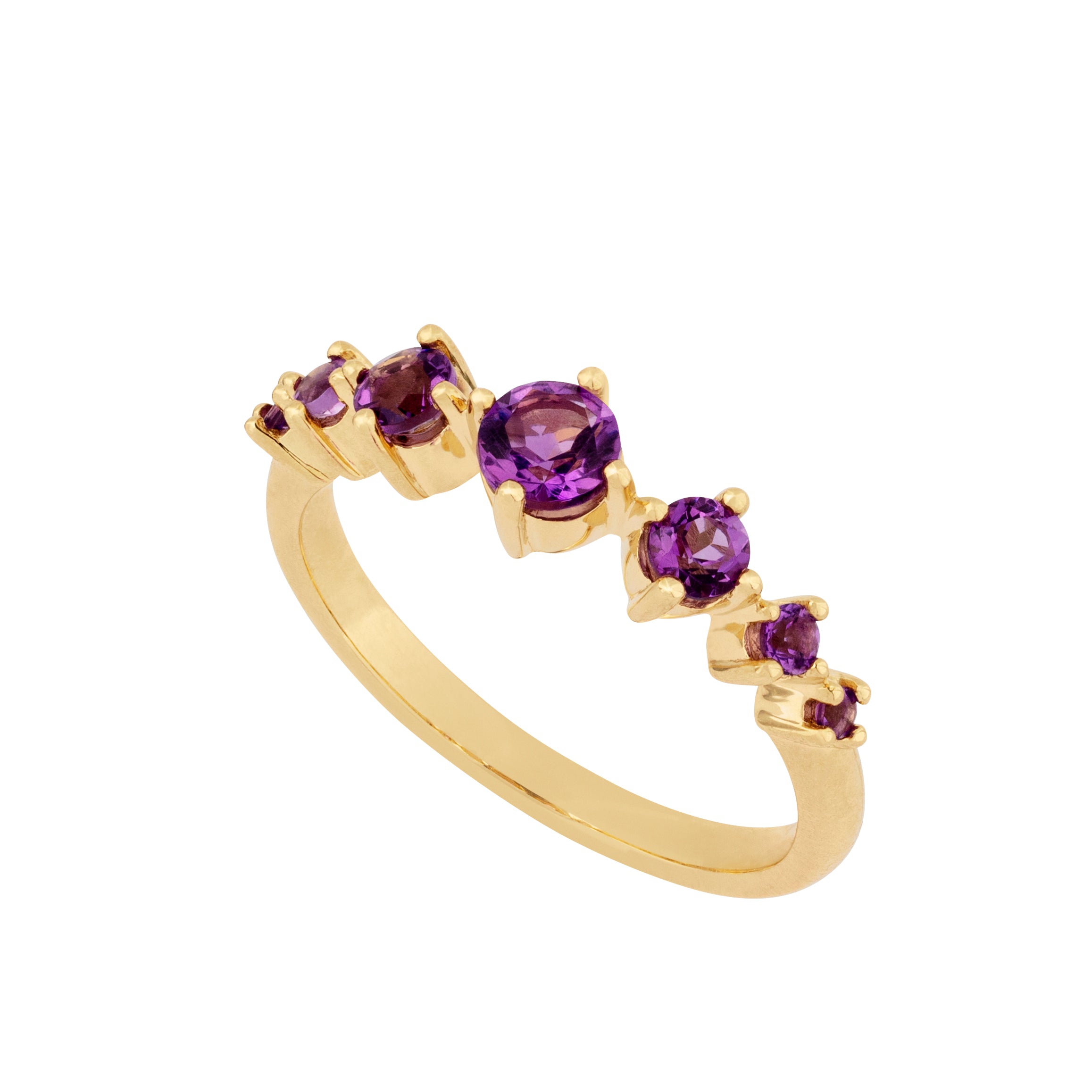 9ct Yellow Gold Seven-Stone Claw-Set Amethyst Ring