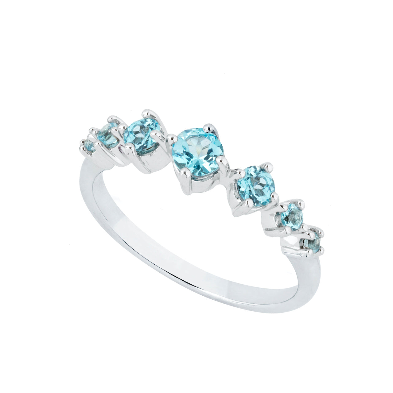 9ct White Gold Seven-Stone Claw-Set Swiss Blue Topaz Ring