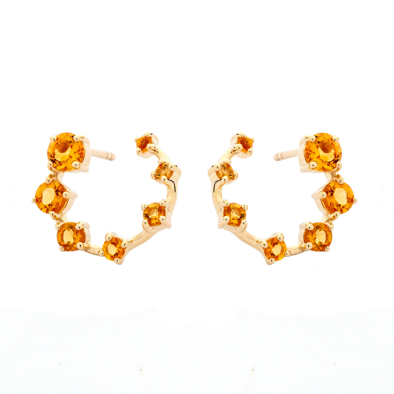 9ct Yellow Gold Seven-Stone Claw-Set Citrine Hoop Earrings