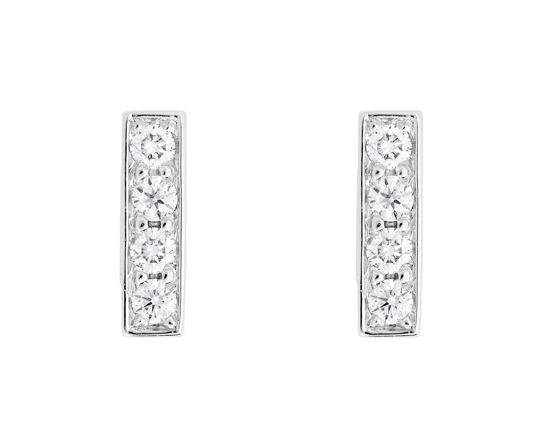 18ct White Gold 4-Stone Bar Earrings Pavé-Set with Diamond