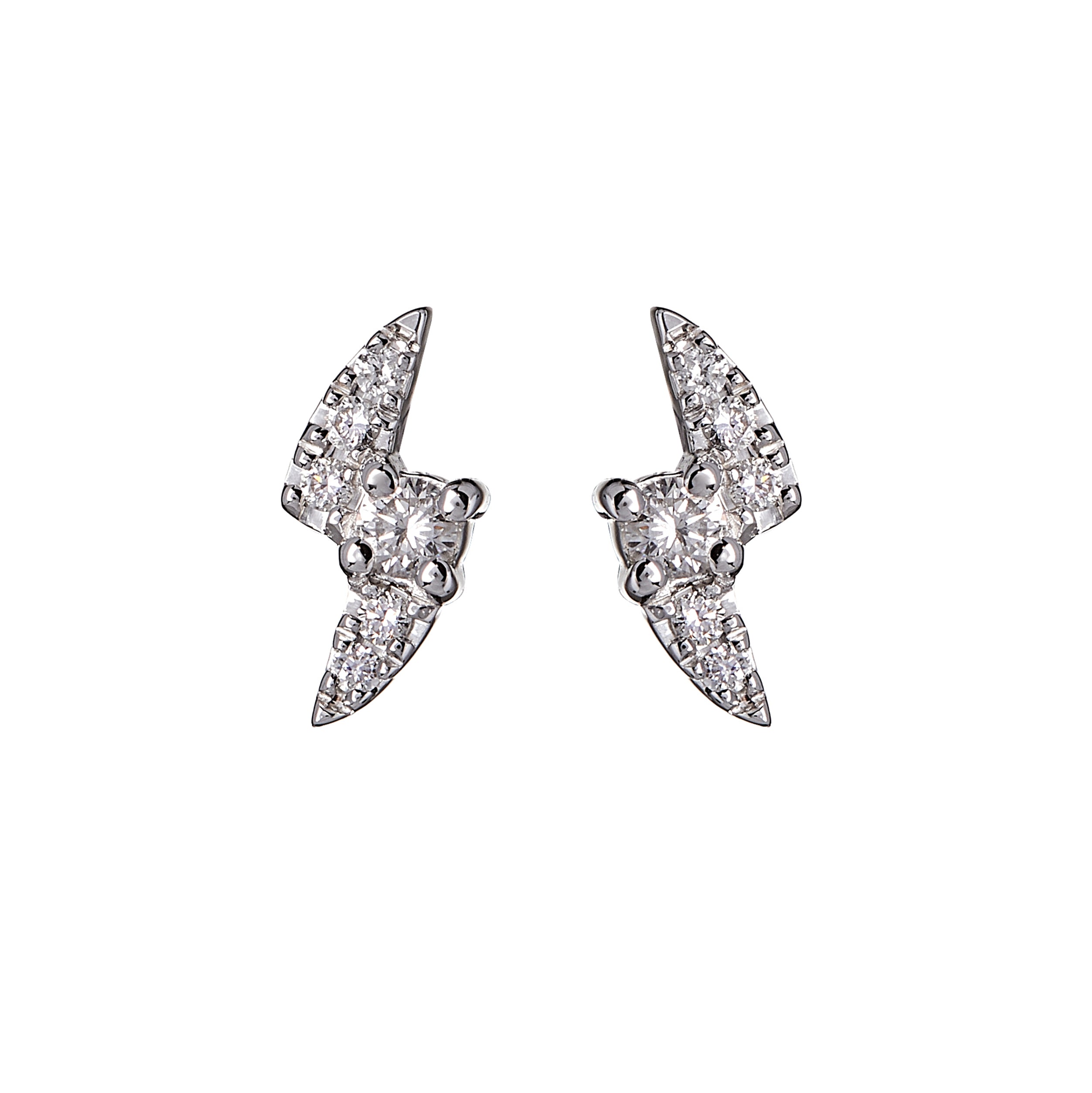 9ct White Gold Diamond Pavé-Set Lightning Bolt Stud Earrings
