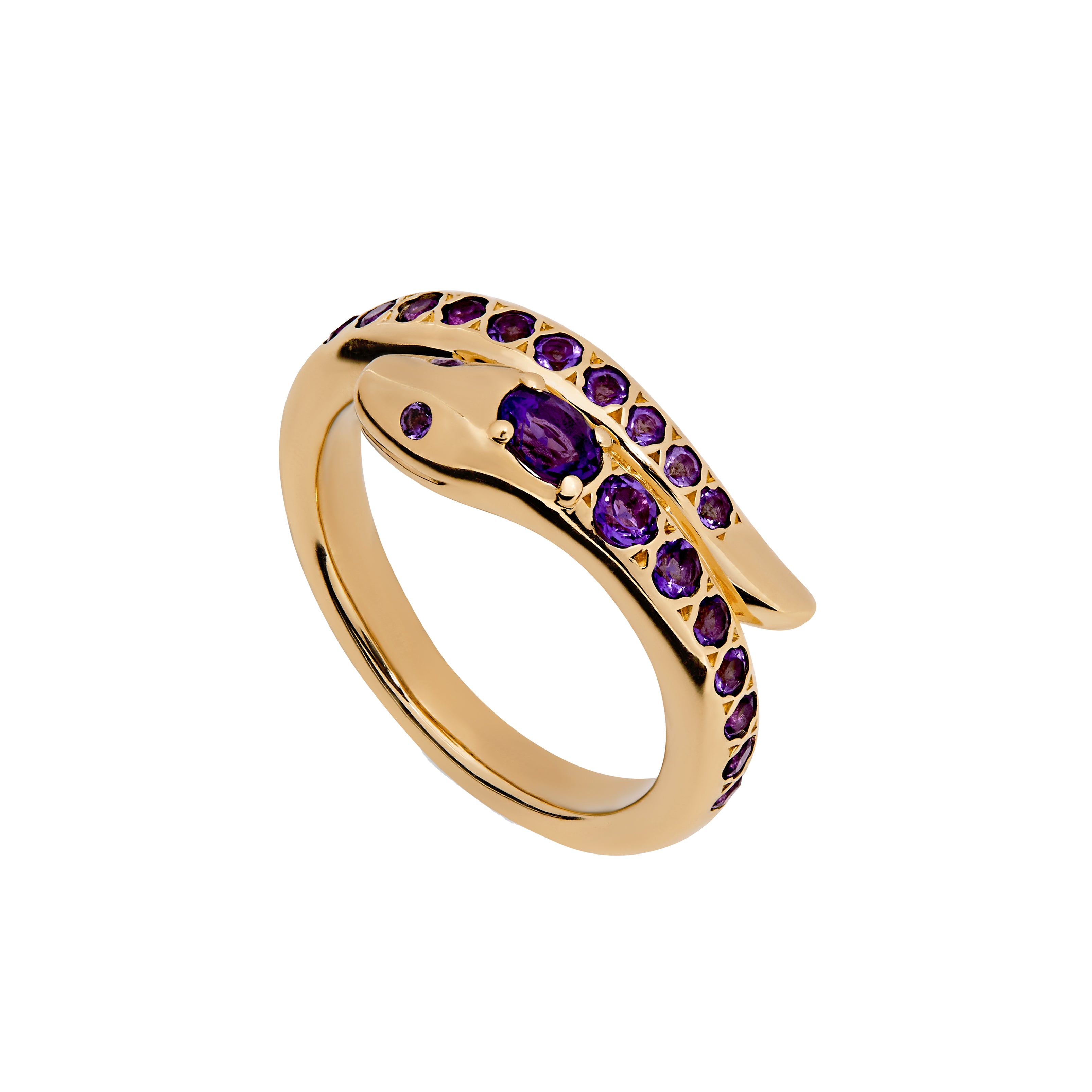 9ct Yellow Gold Snake Ring with Amethyst