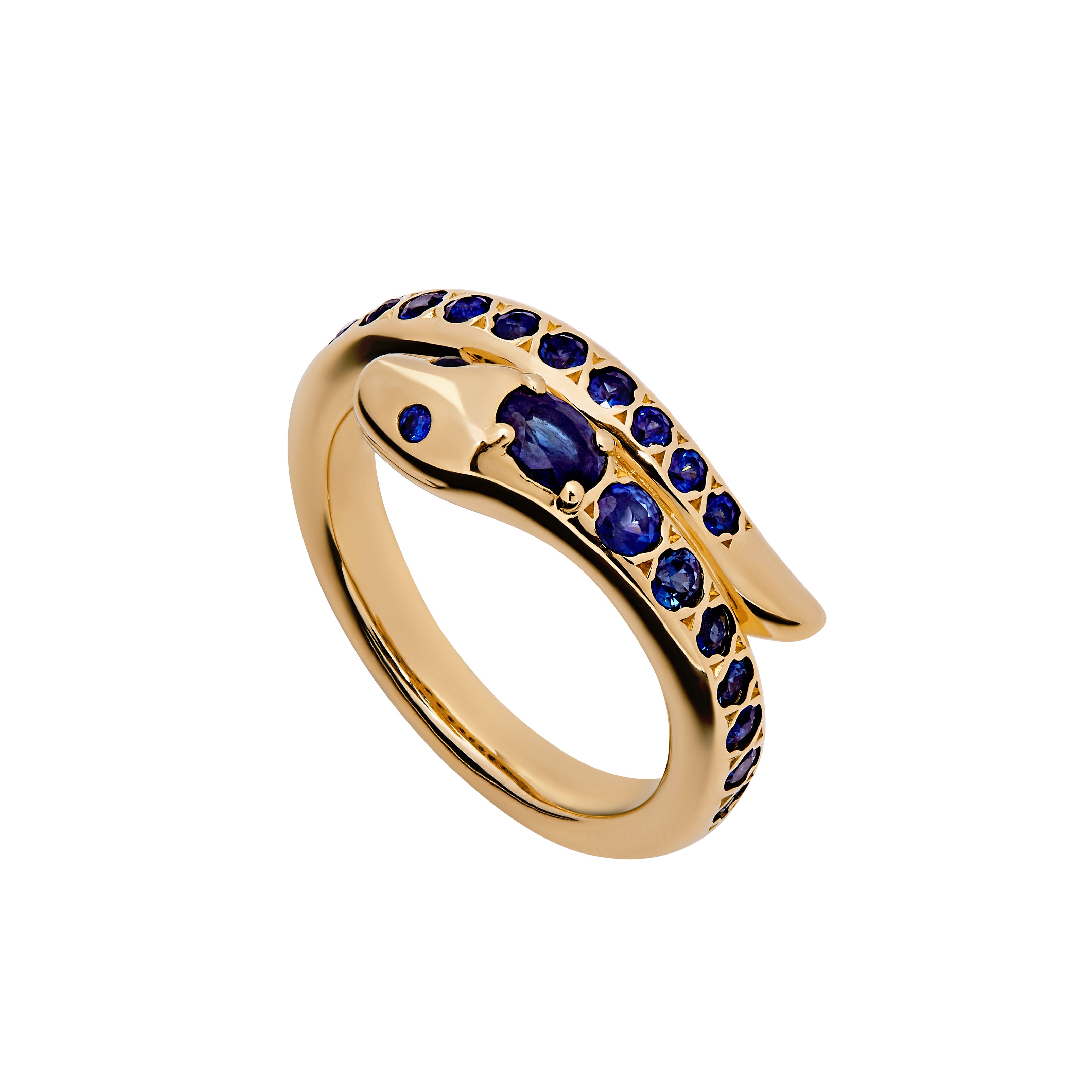 9ct Yellow Gold Snake Ring with Sapphire