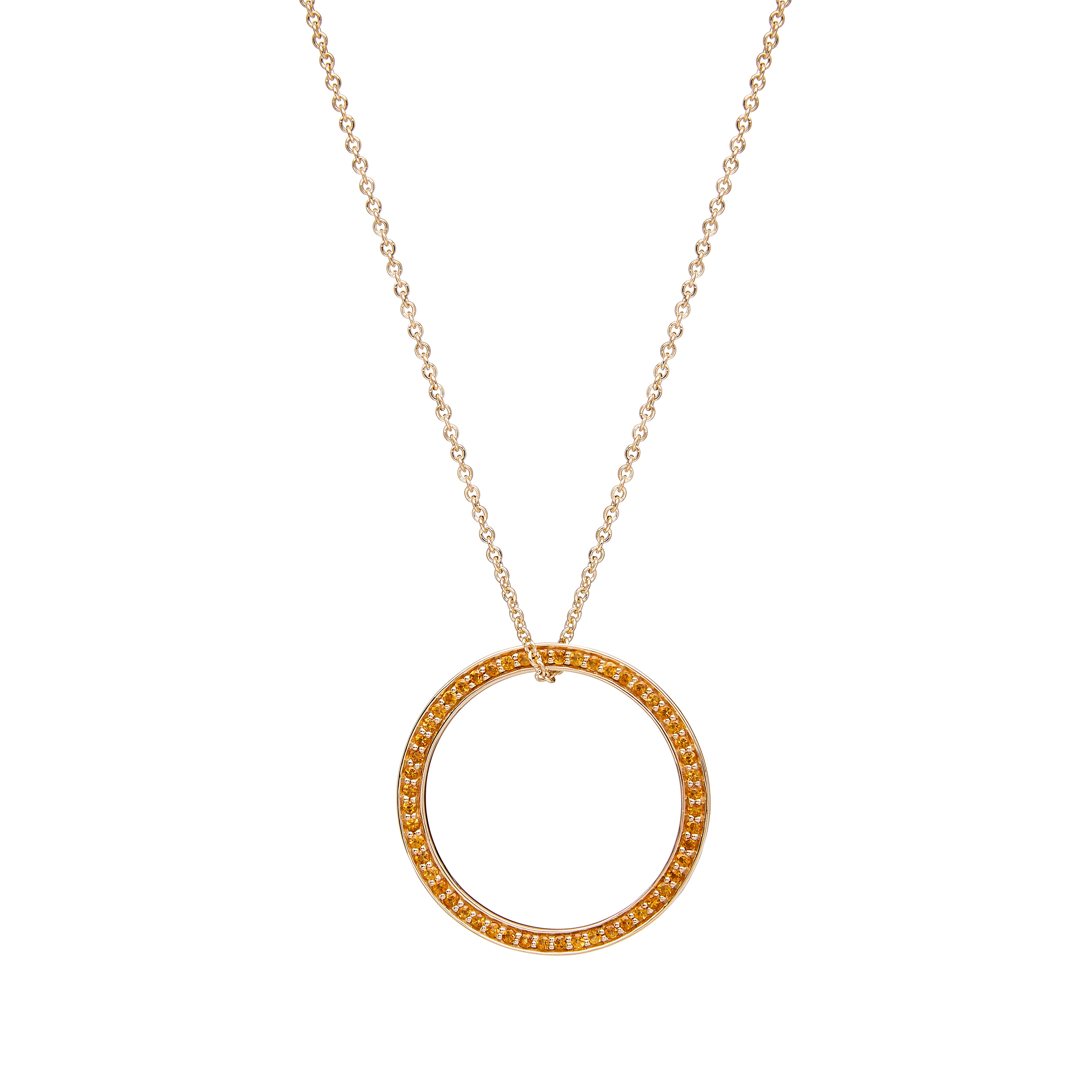Yellow Gold Circle of Life Pendant Pavé-Set with Citrine