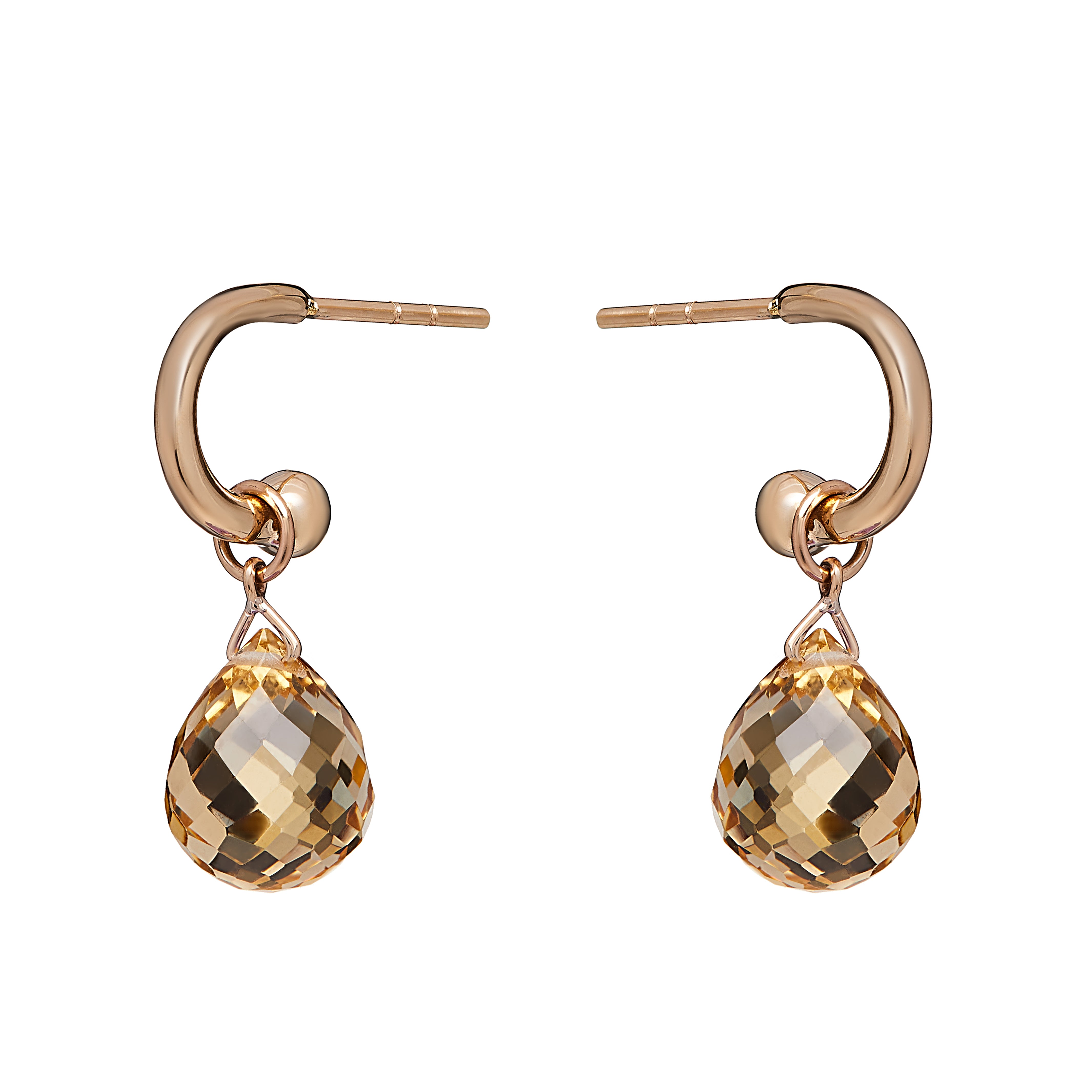 9ct Yellow Gold Hoop Earrings with Detachable Citrine Briolettes