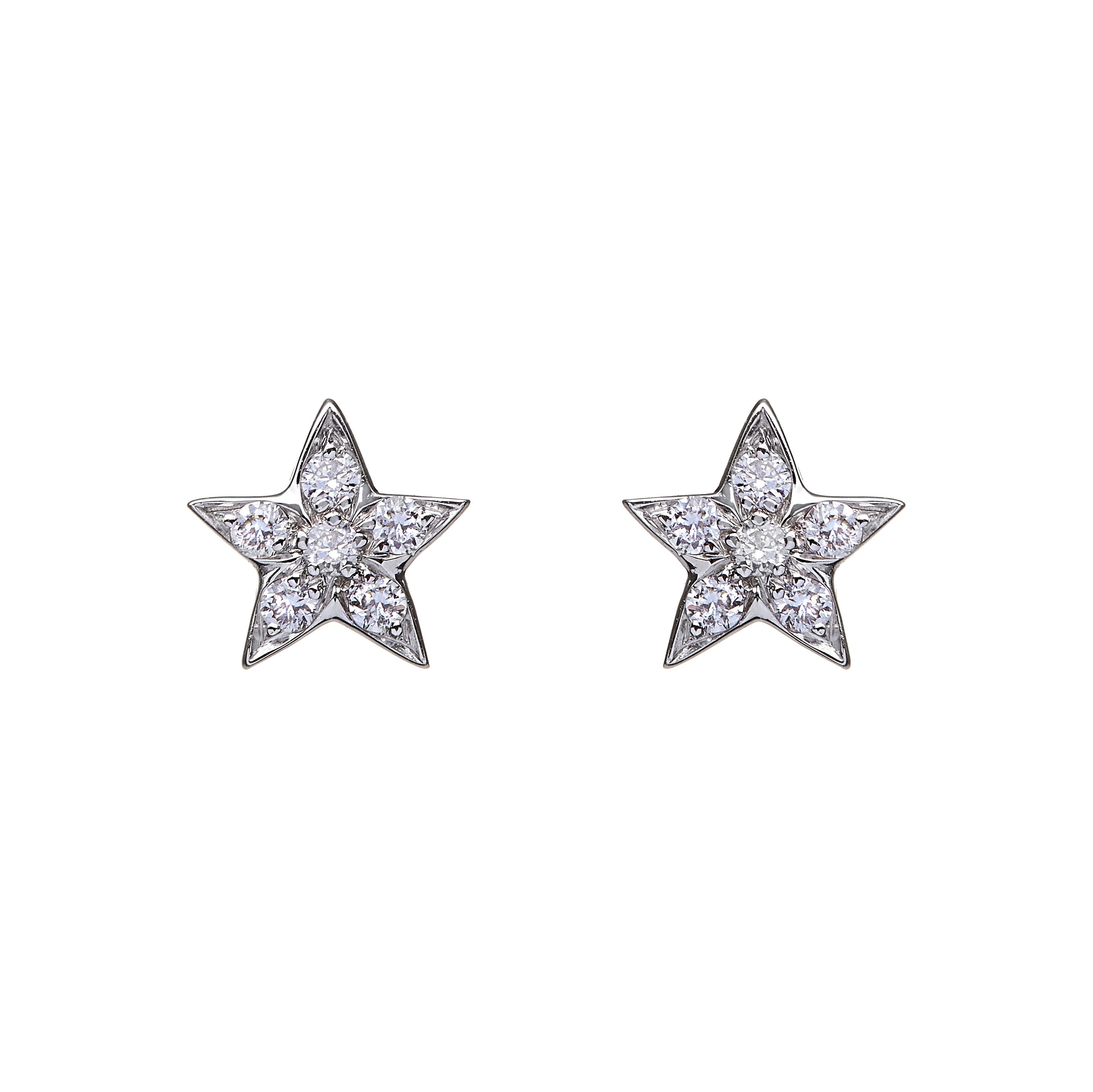 14ct White Gold Diamond Pavé-Set Star Stud Earrings 6mm