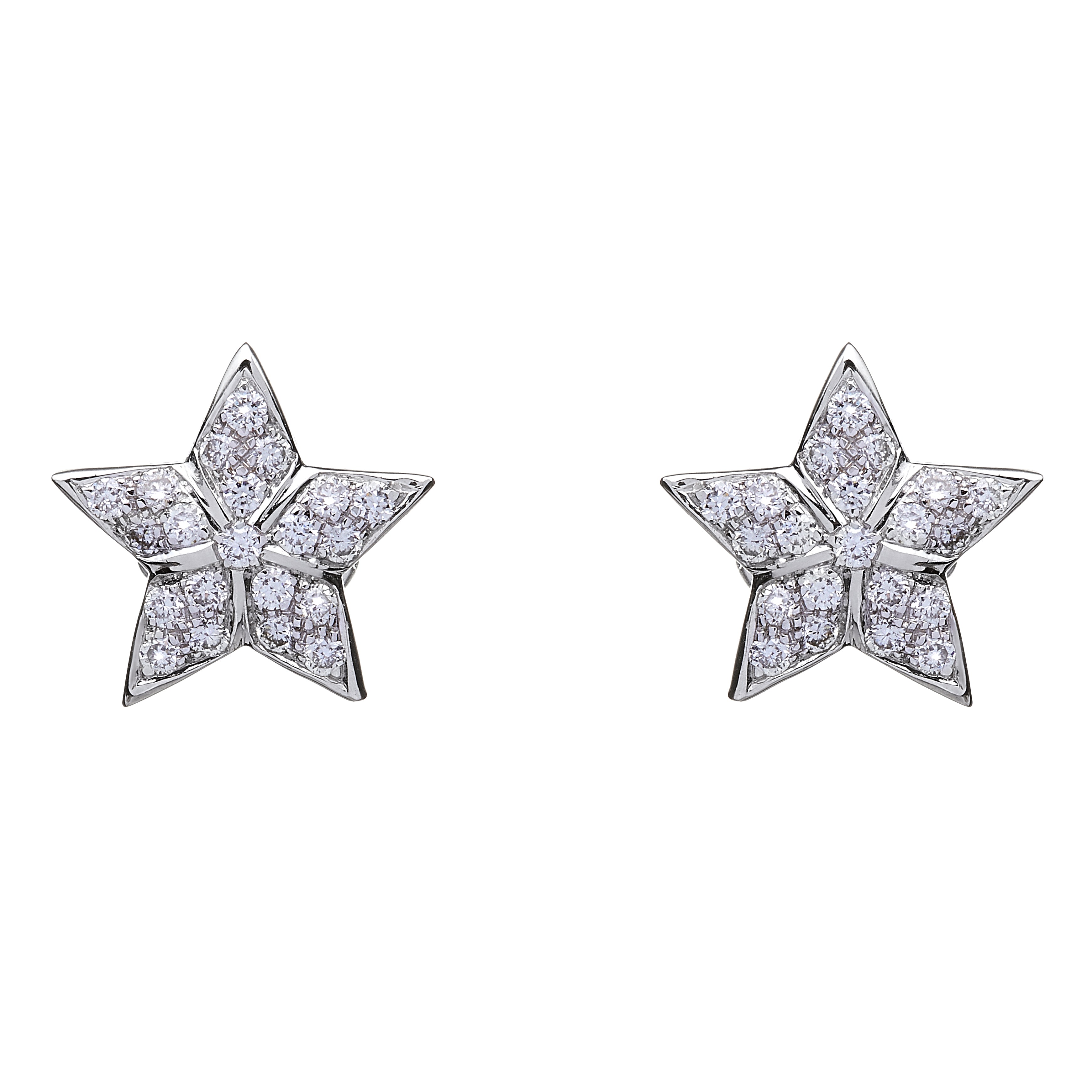 18ct White Gold Diamond Pavé-Set Star Stud Earrings 10mm