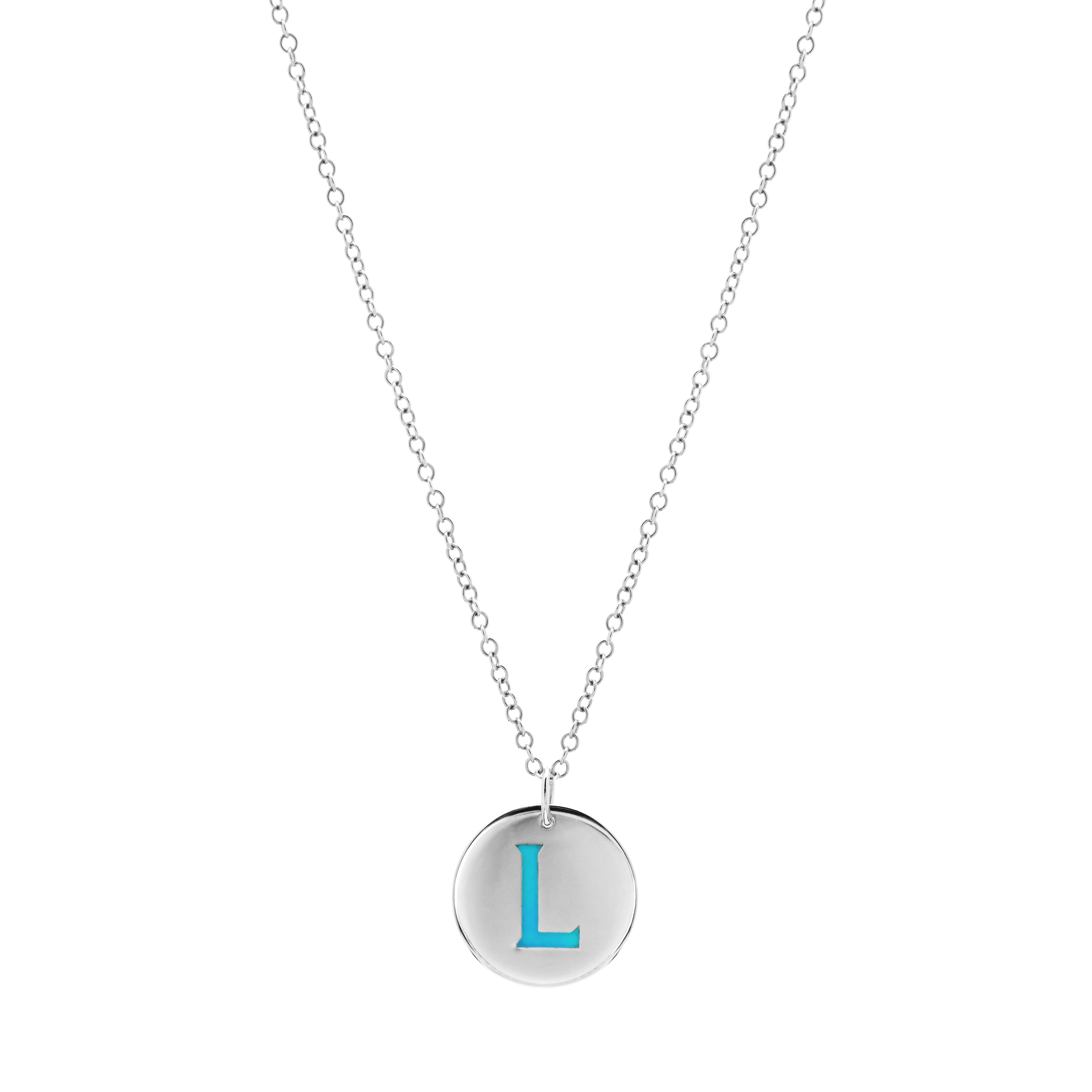 Sterling Silver Disc Pendant with Personalised Enamelled Initial